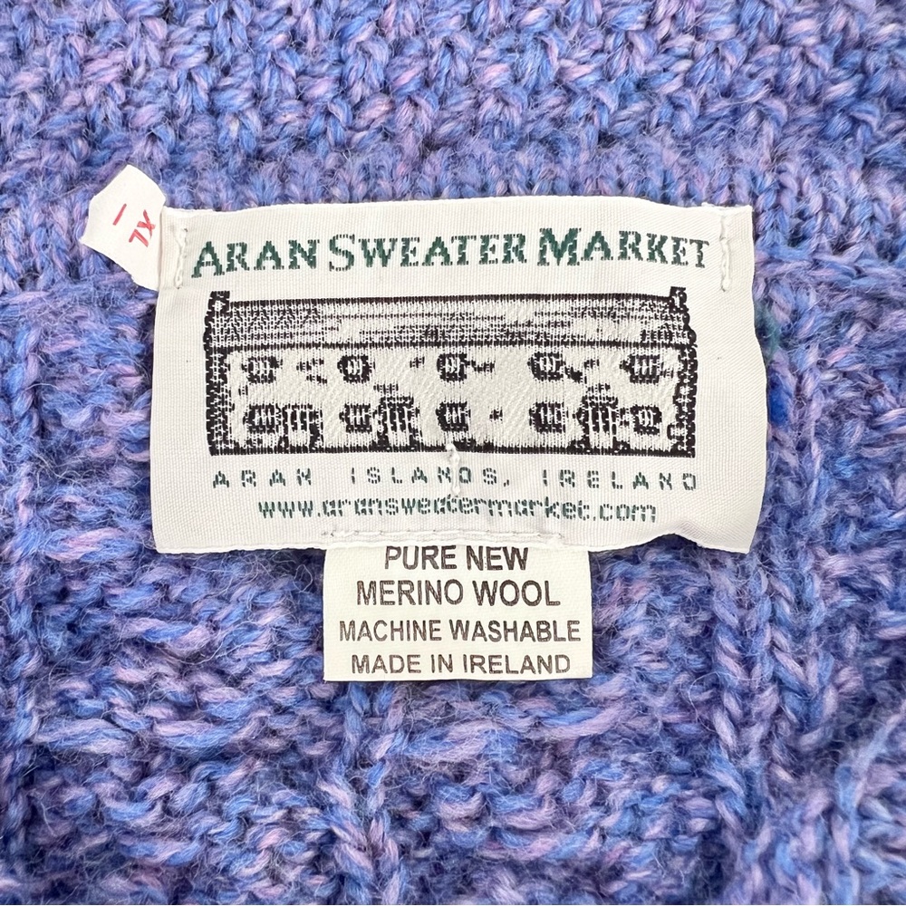 VYG Handmade Cable Knit Wool Fisherman Sweater Cardigan Button Up XL Purple - Picture 7 of 12